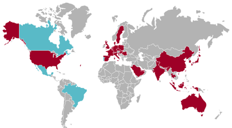 Map of the main markets of Austria Tourism