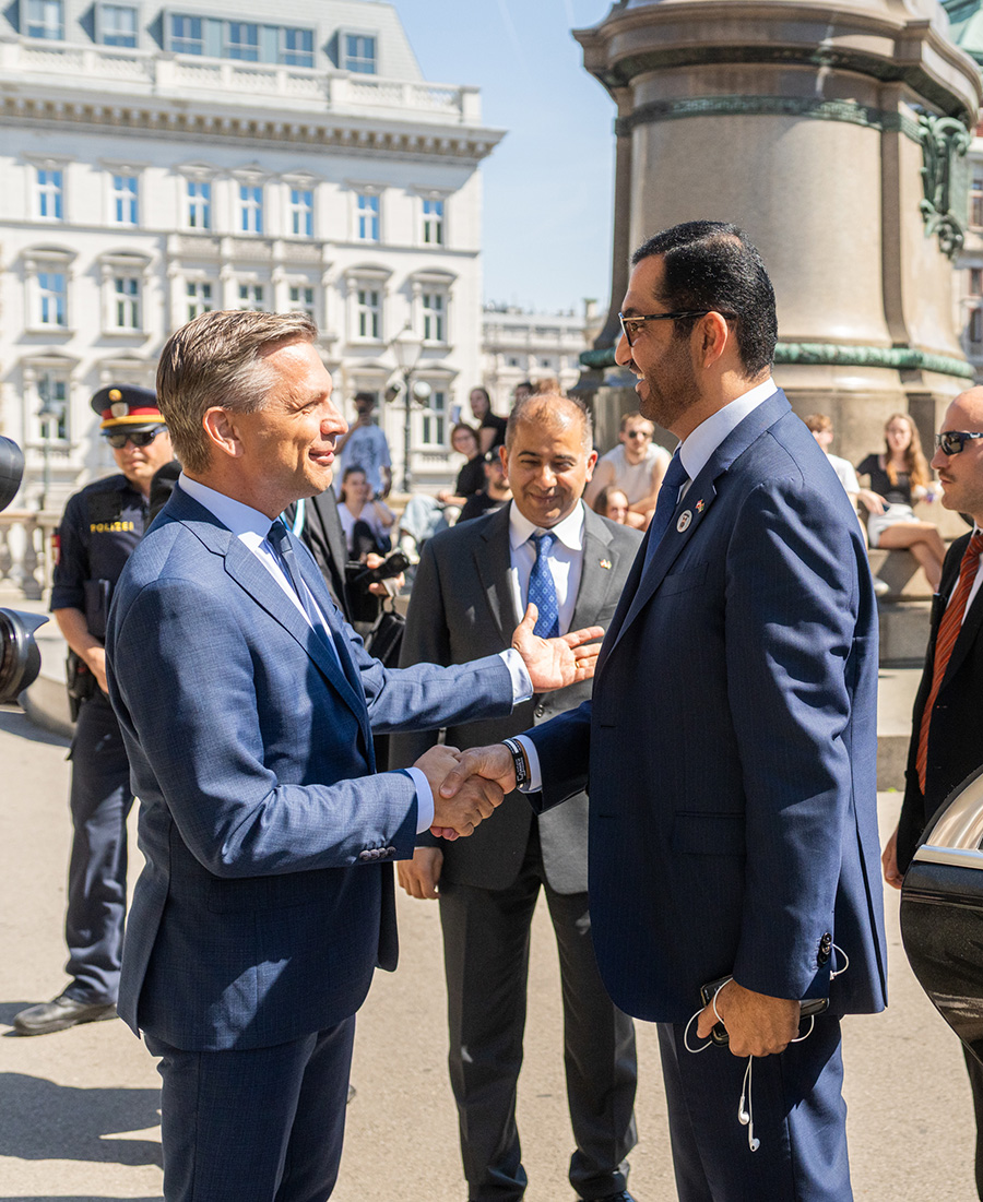 Wirtschaftsminister Wolfgang Hattmannsdorfer mit Seiner Exzellenz Dr. Sultan Al Jaber, Industrieminister und ADNOC-CEO